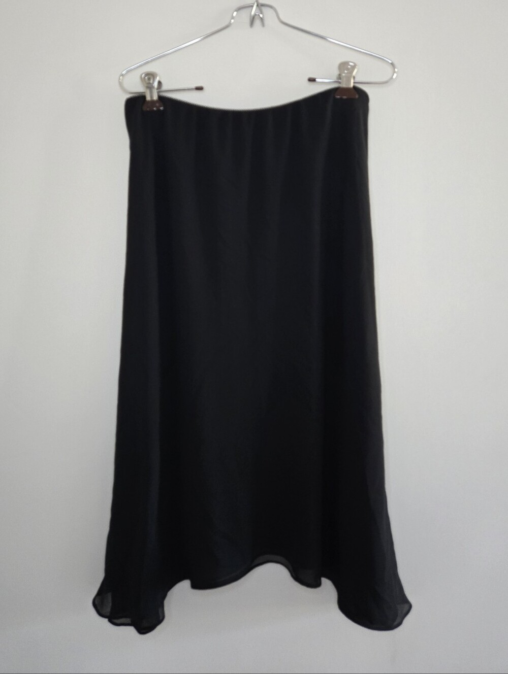 MSK black slip style skirt, flowy hem with sheer overlay, lined, large, new